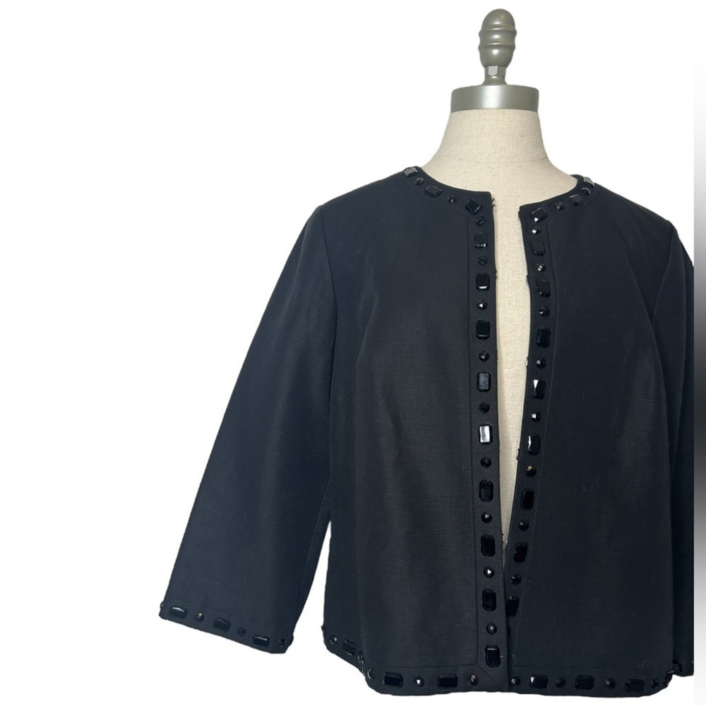 Sigrid Olsen Black Beaded Linen Cotton Blend Suit Separate Open Jacket Size 14 - Picture 5 of 16